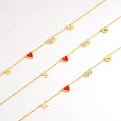 Inez Initial Heart Necklace With Premium Diamond - Gold Vermeil