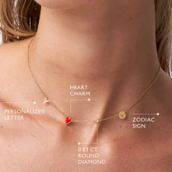 Inez Initial Heart Necklace with Diamond - Gold Vermeil