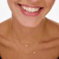 Inez Initial Necklace With Gemstones - Gold Vermeil