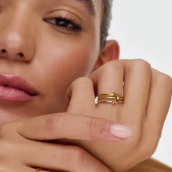 Inez Initial Ring and Diamond Ring Set - Gold Vermeil