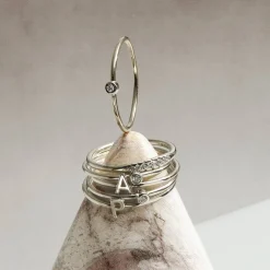 Inez Initial Ring and Diamond Ring Set - Silver