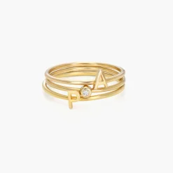 Inez 14k Gold Initial Ring with Diamond - Ring Set