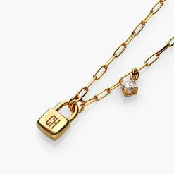Initial Lock Necklace With 0.3ct Diamond - Gold Vermeil