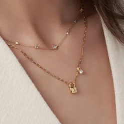 Initial Lock Necklace With 0.3ct Diamond - Gold Vermeil