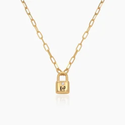Initial Lock Necklace with Diamonds - Gold Vermeil