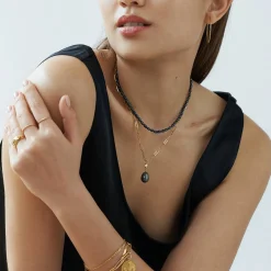 Isla Black Pearl Necklace With Paperclip Chain - Gold Plated