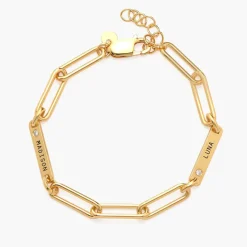 Ivy Name Paperclip Chain Bracelet with Diamonds - Gold Vermeil