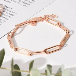 Ivy Name Paperclip Chain Bracelet - Rose Gold Vermeil