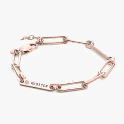 Ivy Name Paperclip Chain Bracelet with Diamonds - Rose Gold Vermeil