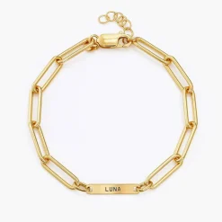 Ivy Name Paperclip Chain Bracelet - Gold Vermeil