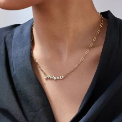 Link Chain Name Necklace with Diamond - Gold Vermeil