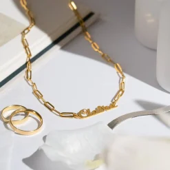 Link Chain Name Necklace with Diamond - Gold Vermeil