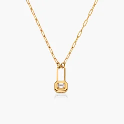 Lock & Luna charm with Emerald cut Diamond- Gold Vermeil