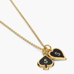 Midnight Enamel Willow Card Initials Necklace - Gold Vermeil