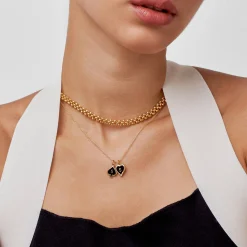 Midnight Enamel Willow Card Initials Necklace - Gold Vermeil