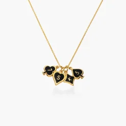 Midnight Enamel Willow Card Initials Necklace - Gold Vermeil