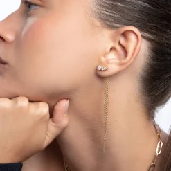 Mimosa Long Tassel Single Stud with Trio Diamond 0.45 CT Diamond - Gold Vermeil