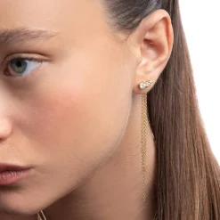 Mimosa Long Tassel Single Stud with Trio Diamond 0.45 CT Diamond - Gold Vermeil