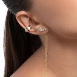 Mimosa Long Tassel Single Stud with Trio Diamond 0.45 CT Diamond - Gold Vermeil