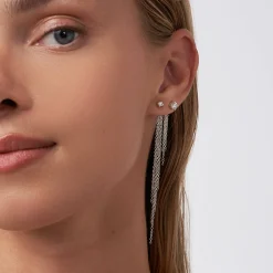 Mimosa Long Tassel Stud with 0.1 CT Diamond - Silver