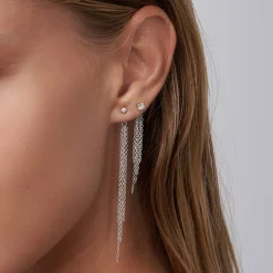 Mimosa Long Tassel Stud with 0.05 CT Diamond - Silver