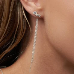 Mimosa Long Tassel Stud with Trio Diamond 0.45 CT Diamond - Silver