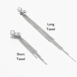 Mimosa Long Tassel Stud with Trio Diamond 0.45 CT Diamond - Silver