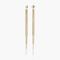 Mimosa Long Tassel Stud with 0.05 CT Diamond - 14k Solid Gold