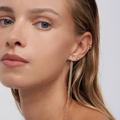 Mimosa Long Tassel Stud with 0.05 CT Diamond - 14k Solid Gold