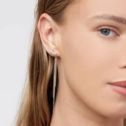 Mimosa Long Tassel Stud with Trio Diamond 0.45 CT Diamond - 14k Solid Gold