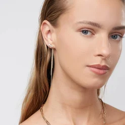 Mimosa Long Tassel Stud with Trio Diamond 0.45 CT Diamond - 14k Solid Gold