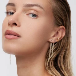 Mimosa Long Tassel Stud with 0.1 CT Diamond - 14k Solid Gold