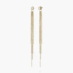 Mimosa Long Tassel Stud with 0.1 CT Diamond - 14k Solid Gold