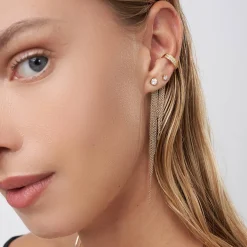 Mimosa Short Tassel Stud with 0.1 CT Diamond - 14k Solid Gold