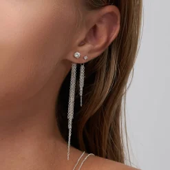 Mimosa Short Tassel Stud with 0.10 CT Diamond - Silver