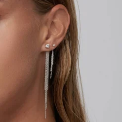 Mimosa Short Tassel Stud with 0.05 CT Diamond - Silver