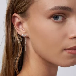 Mimosa Short Tassel Stud with Trio Diamond 0.45 CT Diamond - Silver