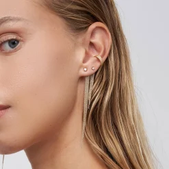 Mimosa Short Tassel Stud with 0.05 CT Diamond - 14k Solid Gold