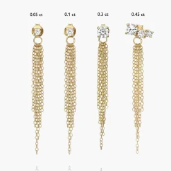 Mimosa Short Tassel Stud with 0.05 CT Diamond - 14k Solid Gold