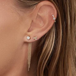 Mimosa Short Tassel Stud with 0.3 CT Diamond - 14k Solid Gold