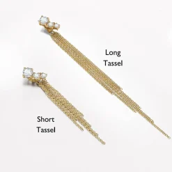 Mimosa Short Tassel Stud with Trio Diamond 0.45 CT Diamond - 14k Solid Gold