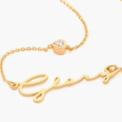 Mon Petit Name Necklace With 0.2 Ct Heart Diamond Shape - Gold Vermeil