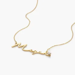 Mon Petit Name Necklace with Diamond - 14k Solid Gold