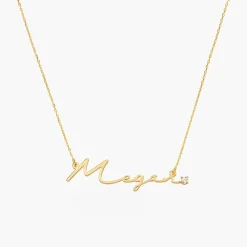 Mon Petit Name Necklace with Diamond - 14k Solid Gold