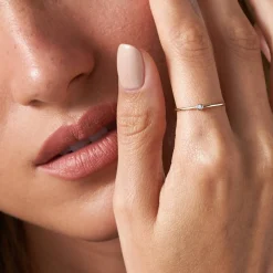 Mona Stackable Ring with Diamond - 14K Solid Gold