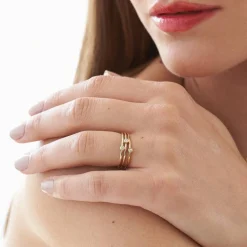 Mona Stackable Ring with Diamond - 14K Solid Gold