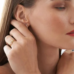 Mona Stackable Ring with Diamond - 14K Solid Gold