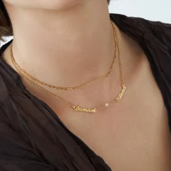 Multiple Name Necklace with Diamonds - Gold Vermeil