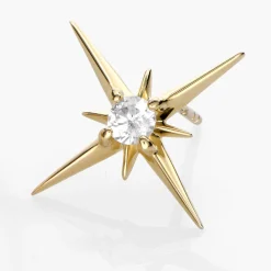 Northern Star Stud Earrings with 0.6 ct Diamond - 14k Solid Gold