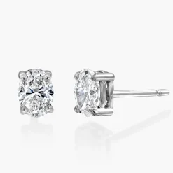 Oval Diamond Stud Earrings 2 CT - 14k White Solid Gold